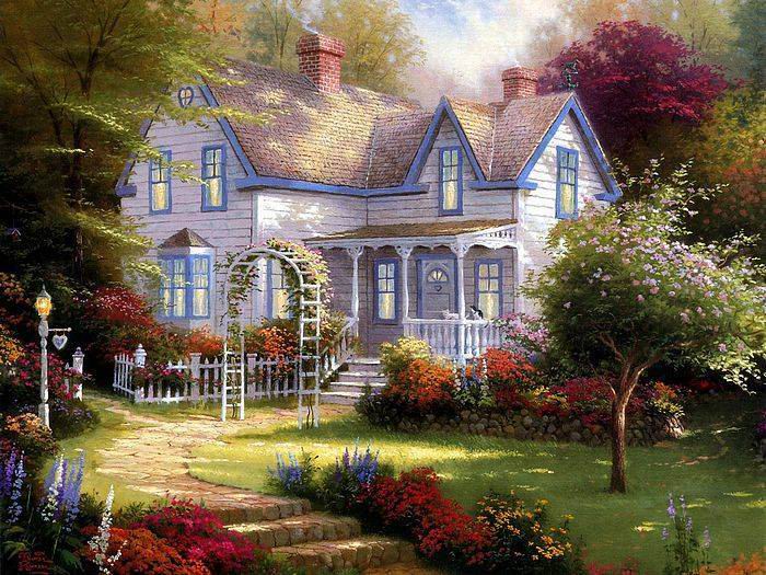 (image for) Handmade oil painting Copy paintings of famous artists Thomas Kinkade's painting, NO.46